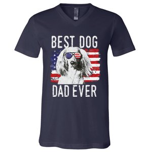 American Flag Best Dog Dad Ever Dachshund Usa V-Neck T-Shirt