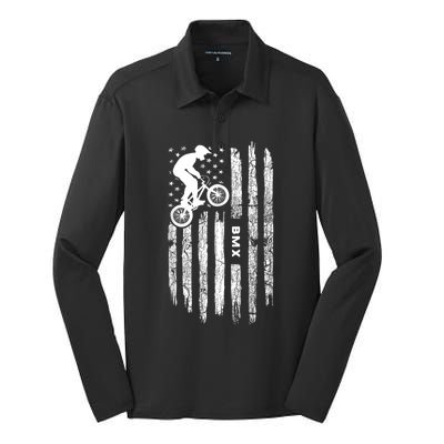 American Flag BMX Clothing BMX Rider Vintage BMX Silk Touch Performance Long Sleeve Polo