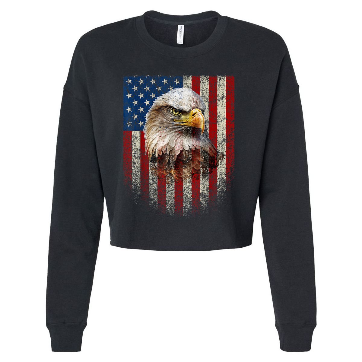 American Flag Bald Eagle Patriotic Red White Blue Cropped Pullover Crew