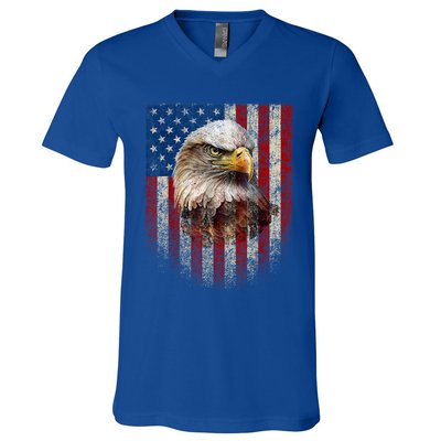American Flag Bald Eagle Patriotic Red White Blue V-Neck T-Shirt