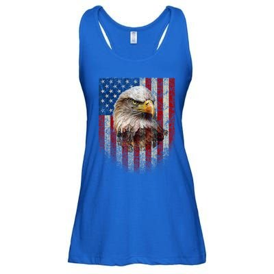American Flag Bald Eagle Patriotic Red White Blue Ladies Essential Flowy Tank