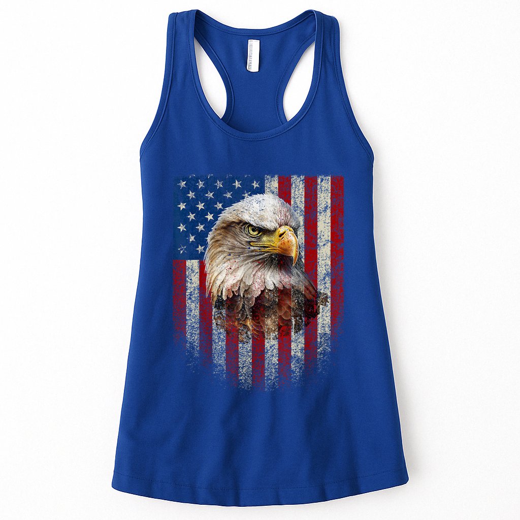 American Flag Bald Eagle Patriotic Red White Blue Womens Tank Top