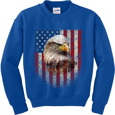 American Flag Bald Eagle Patriotic Red White Blue Kids Sweatshirt