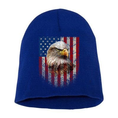 American Flag Bald Eagle Patriotic Red White Blue Short Acrylic Beanie