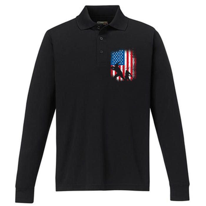 American flag baseball design USA flag baseball Performance Long Sleeve Polo