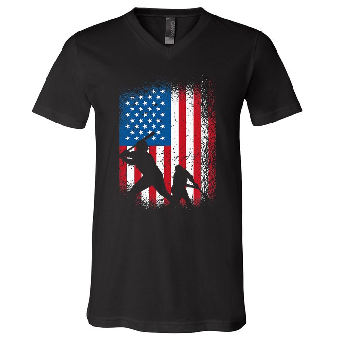 American flag baseball design USA flag baseball V-Neck T-Shirt