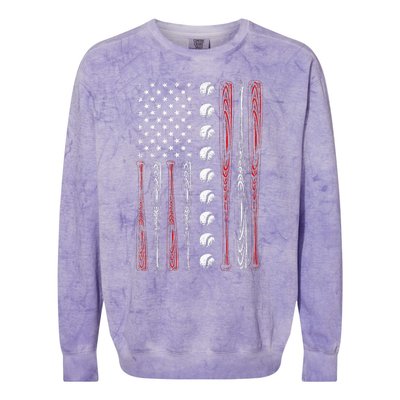 American Flag Baseball Red White Blue 4th Of July Colorblast Crewneck Sweatshirt