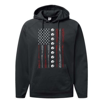 American Flag Baseball Red White Blue 4th Of July Performance Fleece Hoodie