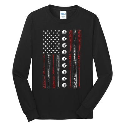 American Flag Baseball Red White Blue 4th Of July Tall Long Sleeve T-Shirt