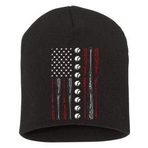 American Flag Baseball Red White Blue 4th Of July Short Acrylic Beanie