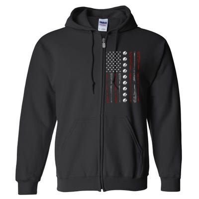 American Flag Baseball Red White Blue 4th Of July Full Zip Hoodie