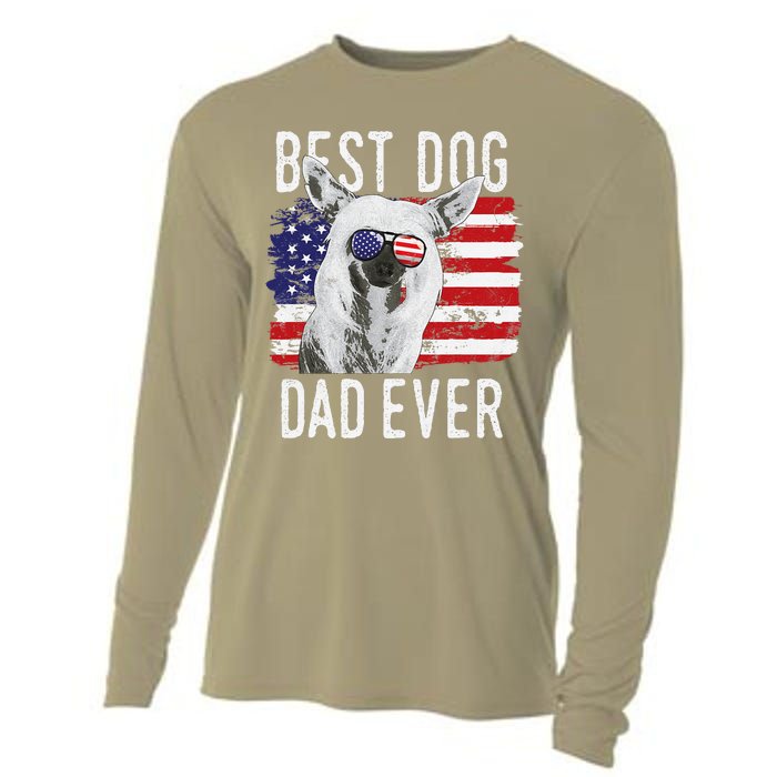 American Flag Best Dog Dad Ever Chinese Crested Usa Cooling Performance Long Sleeve Crew