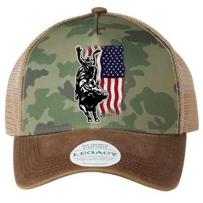 American Flag Bull Riding Cowboy 4th Of July Patriotic Rodeo Legacy Tie Dye Trucker Hat