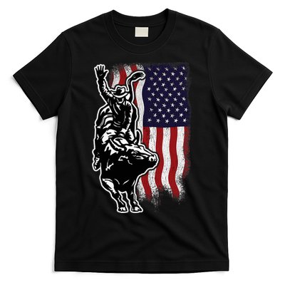 American Flag Bull Riding Cowboy 4th Of July Patriotic Rodeo T-Shirt