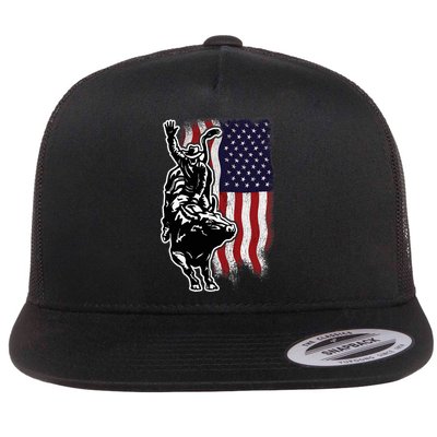 American Flag Bull Riding Cowboy 4th Of July Patriotic Rodeo Flatbill Hat