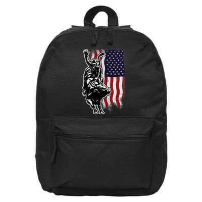 American Flag Bull Riding Cowboy 4th Of July Patriotic Rodeo 16 in Basic Backpack