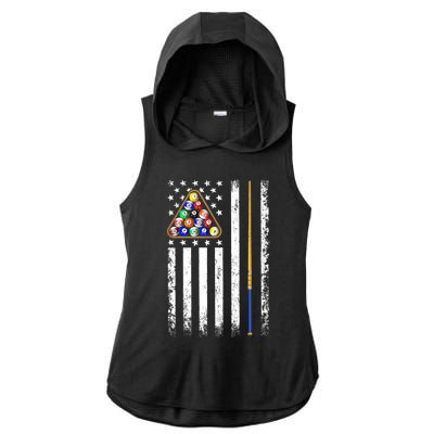 American Flag Billiard Vintage Pool Player Ladies PosiCharge Tri-Blend Wicking Draft Hoodie Tank