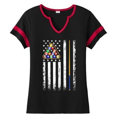 American Flag Billiard Vintage Pool Player Ladies Halftime Notch Neck Tee