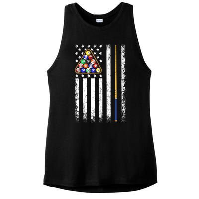 American Flag Billiard Vintage Pool Player Ladies PosiCharge Tri-Blend Wicking Tank