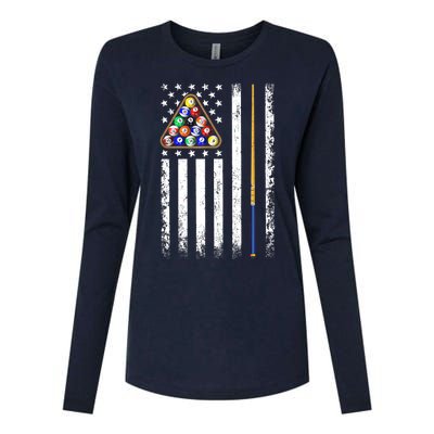 American Flag Billiard Vintage Pool Player Womens Cotton Relaxed Long Sleeve T-Shirt