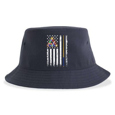 American Flag Billiard Vintage Pool Player Sustainable Bucket Hat