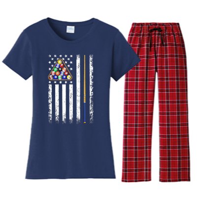 American Flag Billiard Vintage Pool Player Women's Flannel Pajama Set