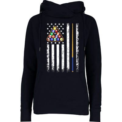 American Flag Billiard Vintage Pool Player Womens Funnel Neck Pullover Hood