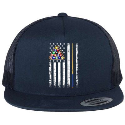 American Flag Billiard Vintage Pool Player Flat Bill Trucker Hat