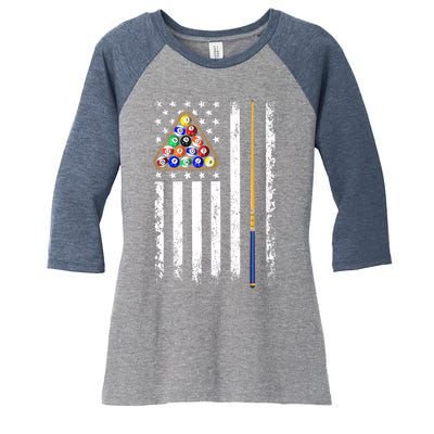 American Flag Billiard Vintage Pool Player Women's Tri-Blend 3/4-Sleeve Raglan Shirt