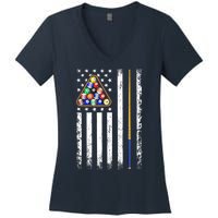 American Flag Billiard Vintage Pool Player Women's V-Neck T-Shirt