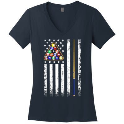 American Flag Billiard Vintage Pool Player Women's V-Neck T-Shirt