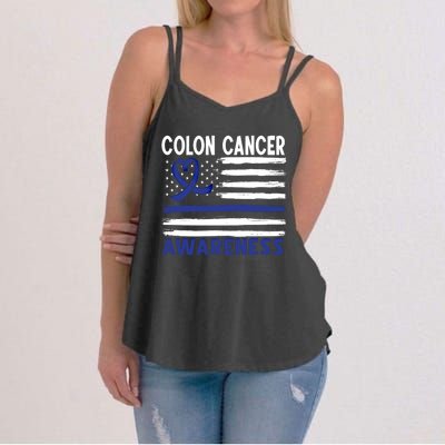 American Flag Colon Cancer Awareness Great Gift Women's Strappy Tank