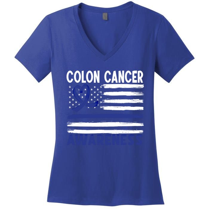 American Flag Colon Cancer Awareness Great Gift Women's V-Neck T-Shirt