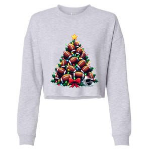 American Football Christmas Tree Lights Xmas Football Player Gift Cropped Pullover Crew