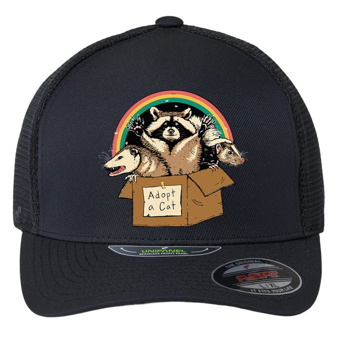 Adopt Forbidden Cats In Box Raccoon Skunks Possum Cat Lovers Flexfit Unipanel Trucker Cap