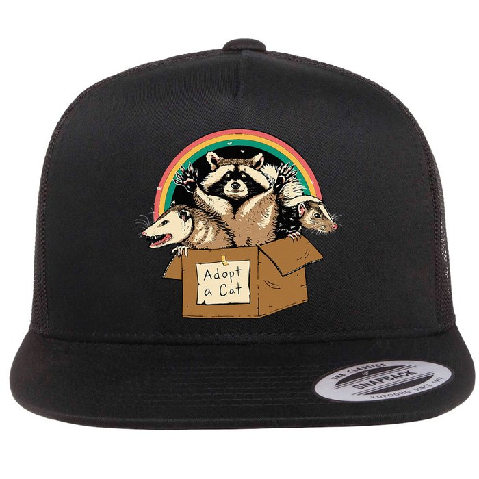 Adopt Forbidden Cats In Box Raccoon Skunks Possum Cat Lovers Flat Bill Trucker Hat