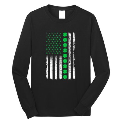 American Flag Clovers St Patricks Day Vintage Irish Shamrock Long Sleeve Shirt