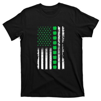 American Flag Clovers St Patricks Day Vintage Irish Shamrock T-Shirt