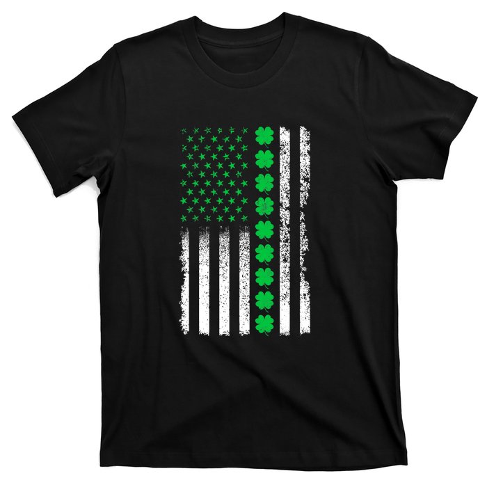 American Flag Clovers St Patricks Day Vintage Irish Shamrock T-Shirt