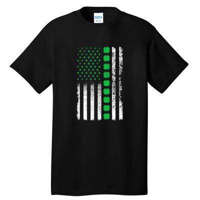 American Flag Clovers St Patricks Day Vintage Irish Shamrock Tall T-Shirt