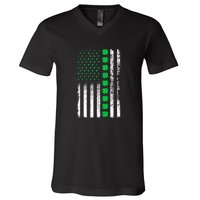 American Flag Clovers St Patricks Day Vintage Irish Shamrock V-Neck T-Shirt