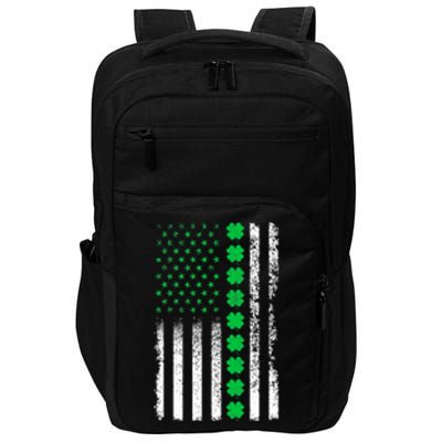 American Flag Clovers St Patricks Day Vintage Irish Shamrock Impact Tech Backpack