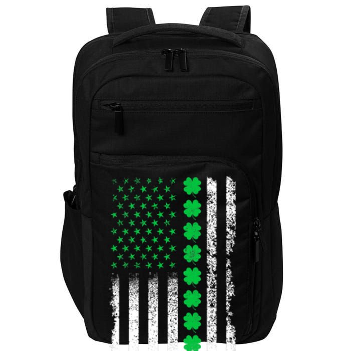 American Flag Clovers St Patricks Day Vintage Irish Shamrock Impact Tech Backpack