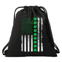 American Flag Clovers St Patricks Day Vintage Irish Shamrock Drawstring Bag