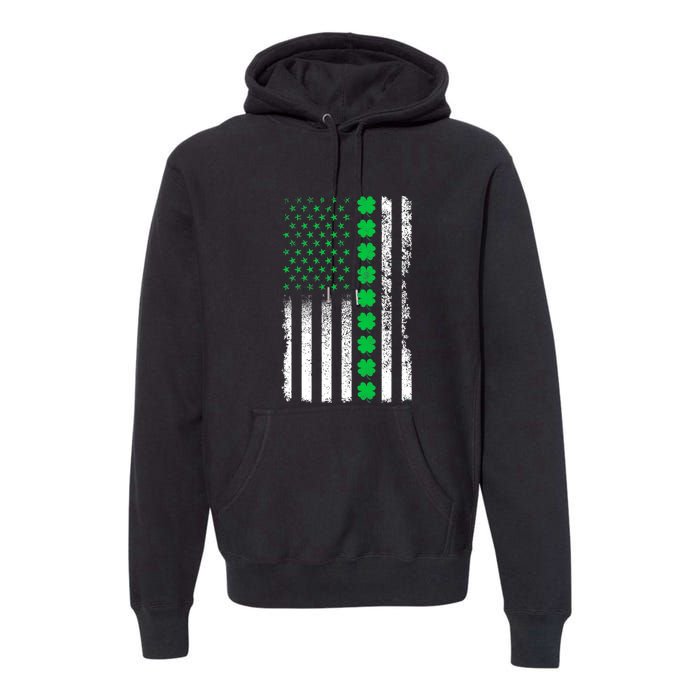 American Flag Clovers St Patricks Day Vintage Irish Shamrock Premium Hoodie