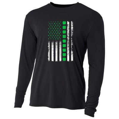 American Flag Clovers St Patricks Day Vintage Irish Shamrock Cooling Performance Long Sleeve Crew