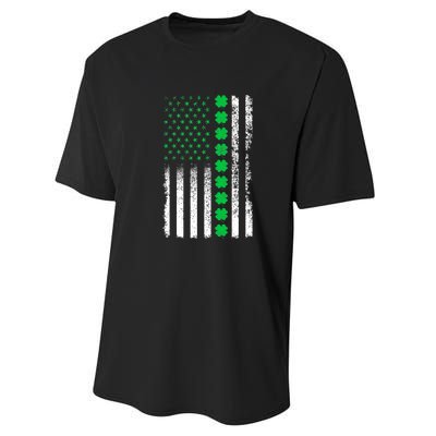 American Flag Clovers St Patricks Day Vintage Irish Shamrock Performance Sprint T-Shirt