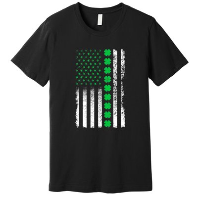 American Flag Clovers St Patricks Day Vintage Irish Shamrock Premium T-Shirt