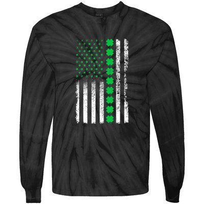 American Flag Clovers St Patricks Day Vintage Irish Shamrock Tie-Dye Long Sleeve Shirt