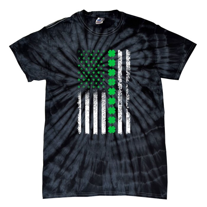 American Flag Clovers St Patricks Day Vintage Irish Shamrock Tie-Dye T-Shirt